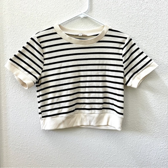 Crop Waffle Knit Stripe Tee - XL - Picture 1 of 4